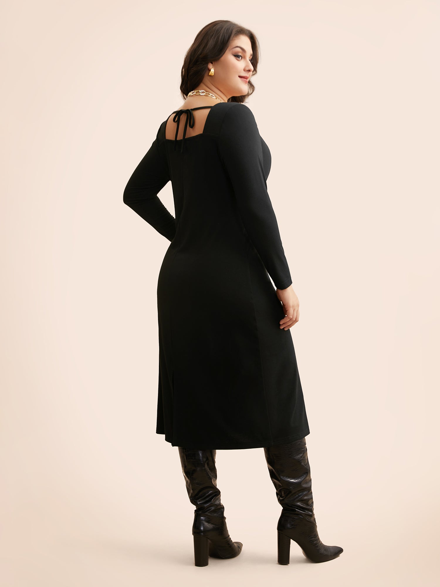 Leopard Print Square Neck Tie Knot Dress