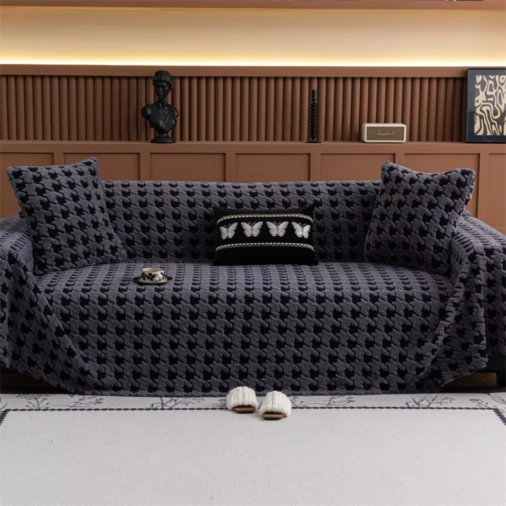 Houndstooth Plush Sofa Cover