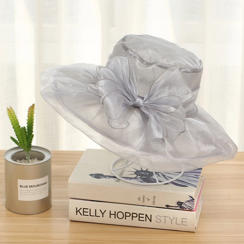 3 Pieces Women's Exaggerated Lady Vacation Solid Color Flower Big Eaves Sun Hat
