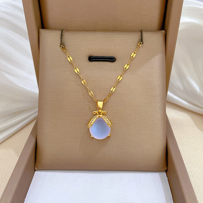 Cartoon Geometric Titanium Steel Diamond Inlay Necklaces