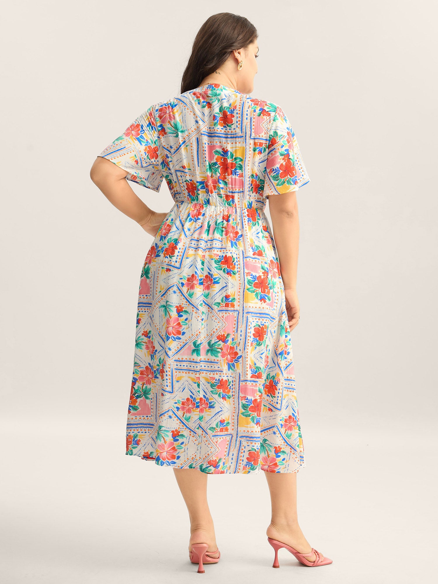 Floral Collage Print Pockets Midi Dress