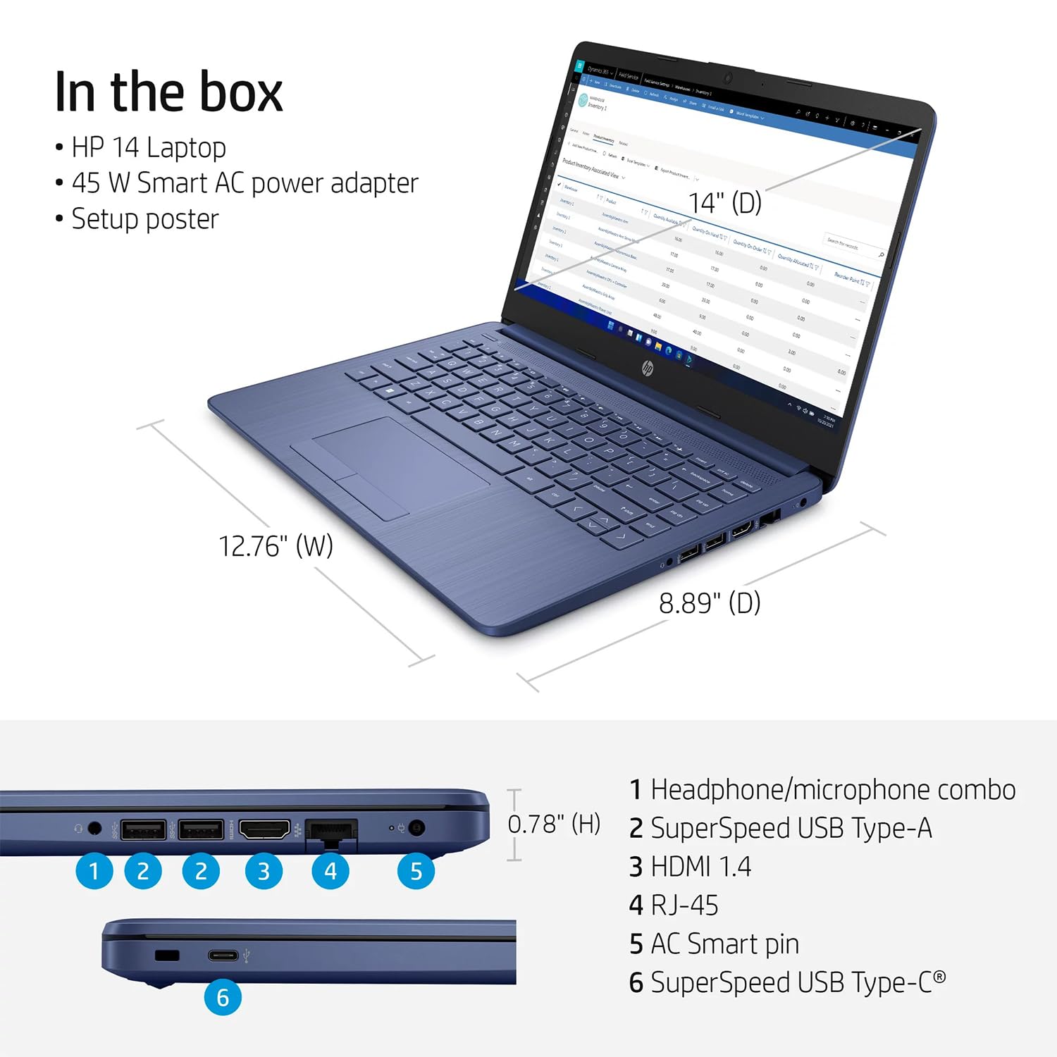 HP Laptop portátil (incluye 1 año Microsoft 365), visualización HD de 14 pulgadas, 8 GB de RAM, 64 GB eMMC, Intel Quad-Core N4120, estudiantes y negocios, cámara web, HDMI, Wi-Fi, RJ-45, Windows 11 Home, azul grisáceo