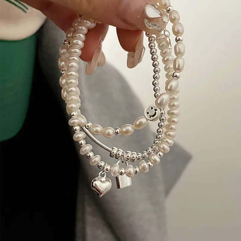 New Arrival Hot Sale Silver Jewelry Female Simple pearl Popular Heart Bracelet for women