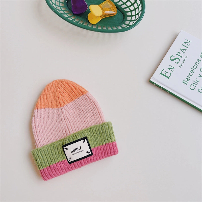 Children Unisex Streetwear Color Block Wool Cap