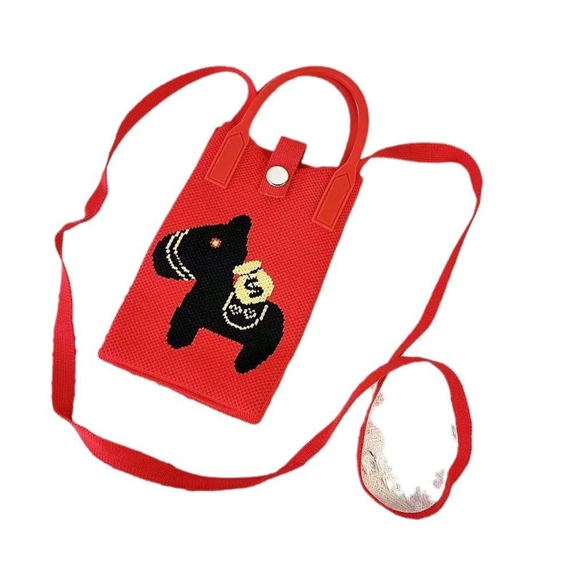 Cat-mounted Mobile Phone Bag Women's Crossbody Mini Bag Small Cute Lightweight Four Seasons Handbag Knitted Bag