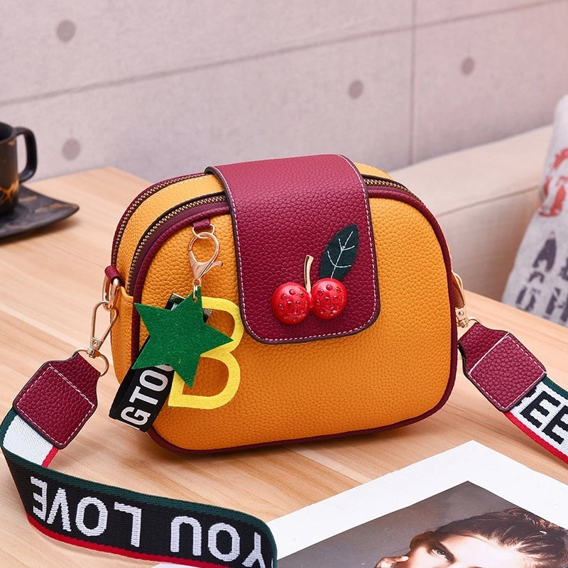 Women's Medium Pu Leather Letter Star Fruit Cute Semicircle Magnetic Buckle Crossbody Bag
