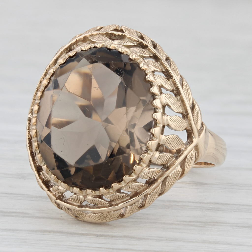 8ct Smoky Quartz Ring 10k Yellow Gold Oval Solitaire Size 6.75