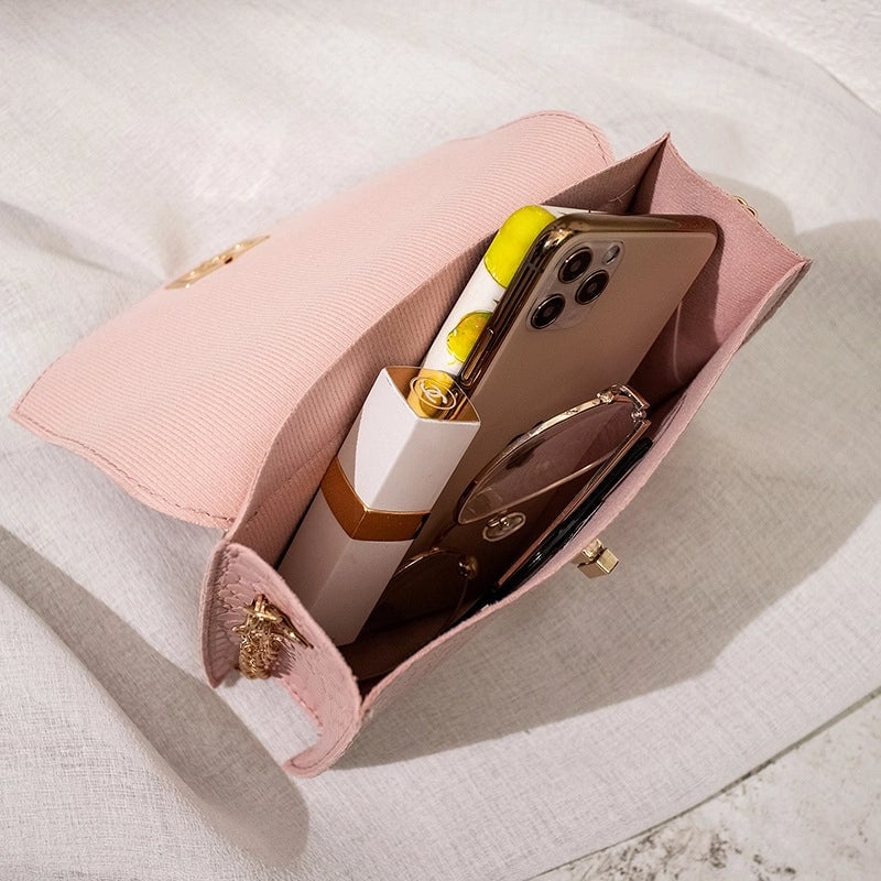 Women's Small Pu Leather Solid Color Basic Classic Style Square Lock Clasp Shoulder Bag Crossbody Bag