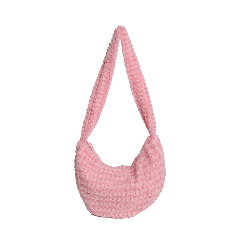 Women's Woolen Plaid Classic Style Dumpling Shape Zipper Shoulder Bag