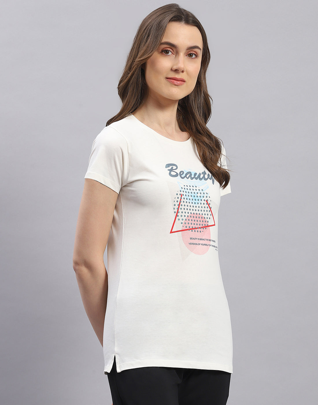 Women Off White & Turquoise Blue Printed Round Neck Half Sleeve Top 2 Pc Set