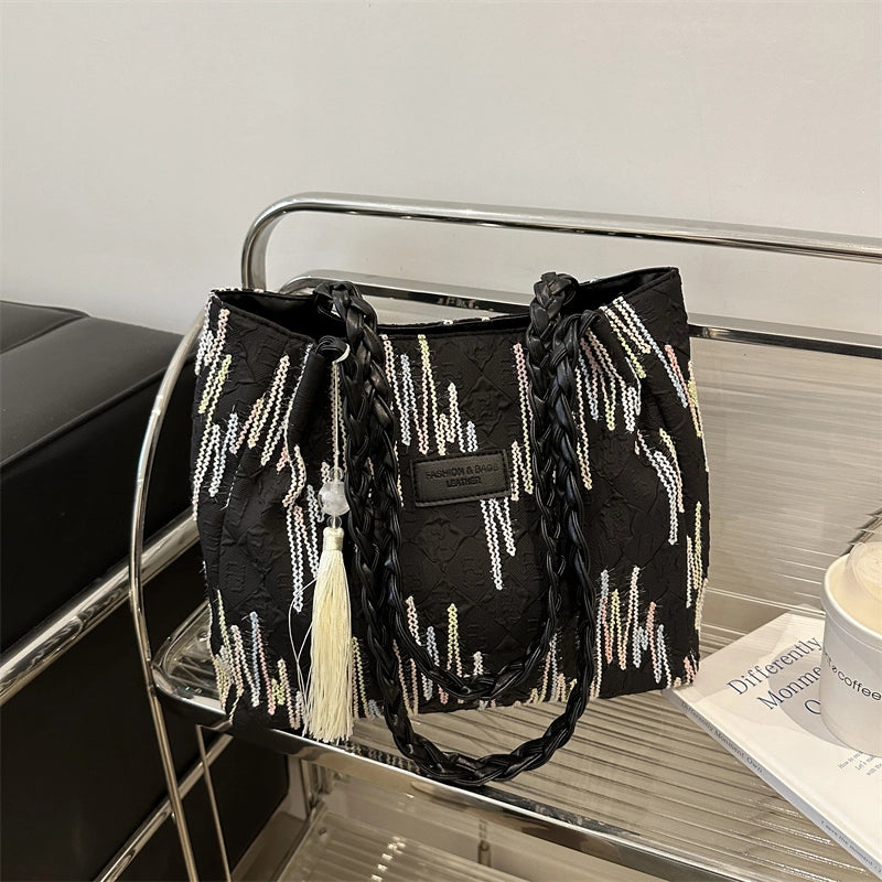 Women's Medium Canvas Solid Color Preppy Style Classic Style Square Zipper Shoulder Bag