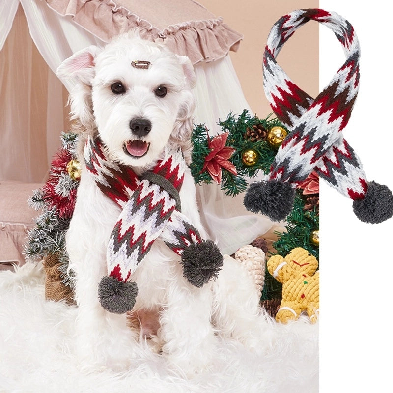 Cute Retro Polyester Christmas Stripe Pet Scarf