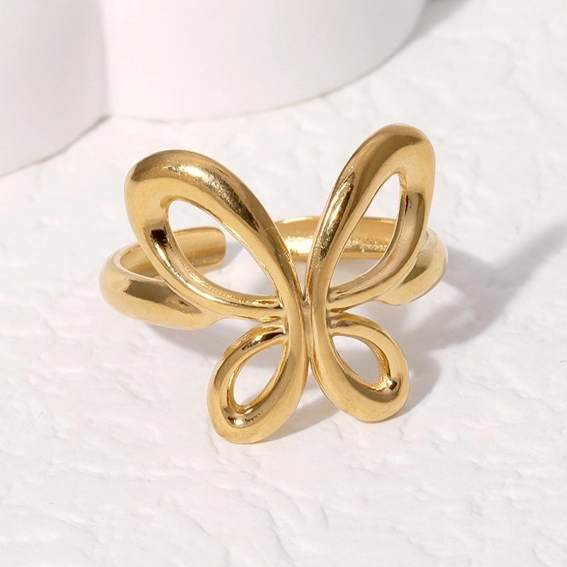 Casual Minimalist Geometric 304 Stainless Steel Hollow Out Inlay Open Rings