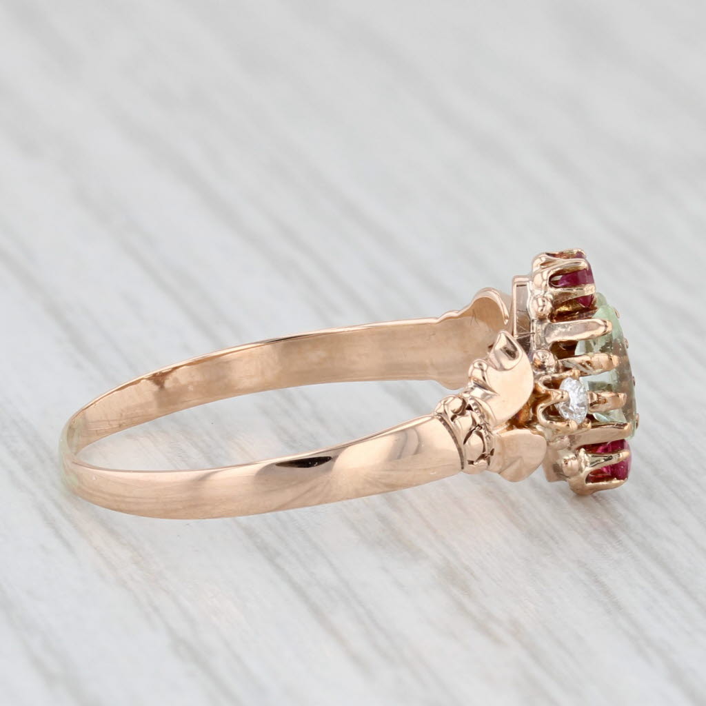 Victorian Diamond Garnet Ruby Ring 10k Rose Gold Size 7.75 Antique