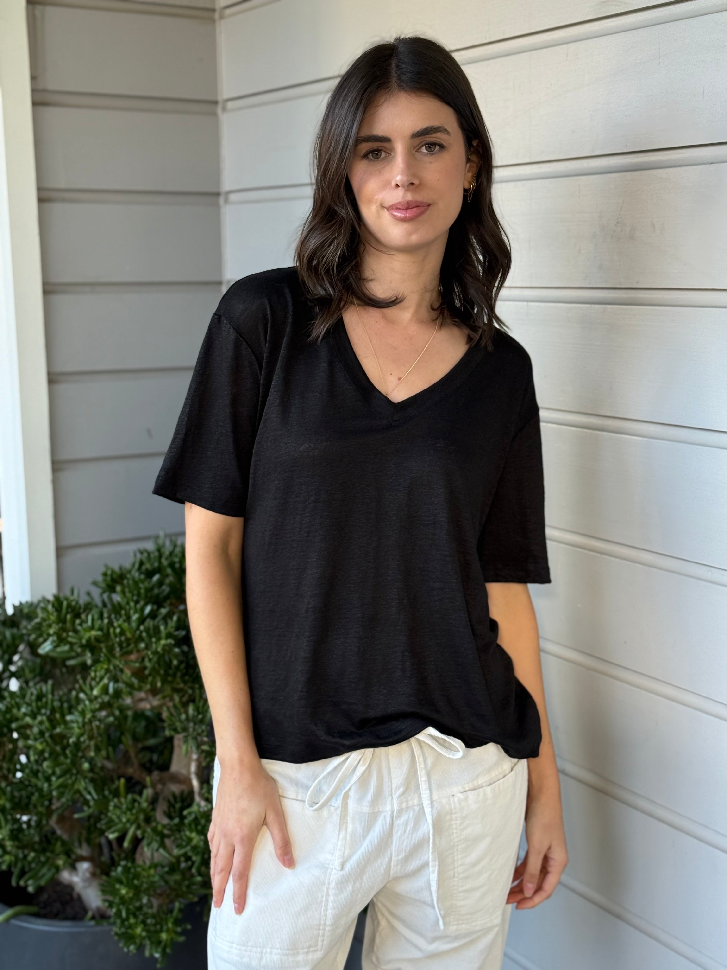 renee linen knit tee - black