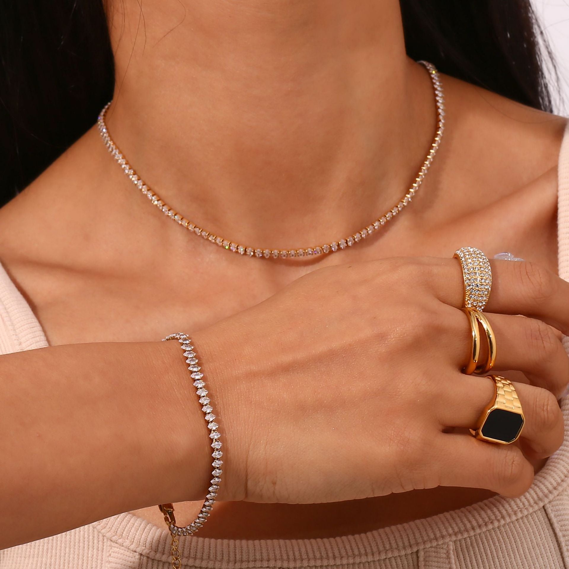 Fashion Stripe Geometric Stainless Steel 18K Gold Plated Necklaces