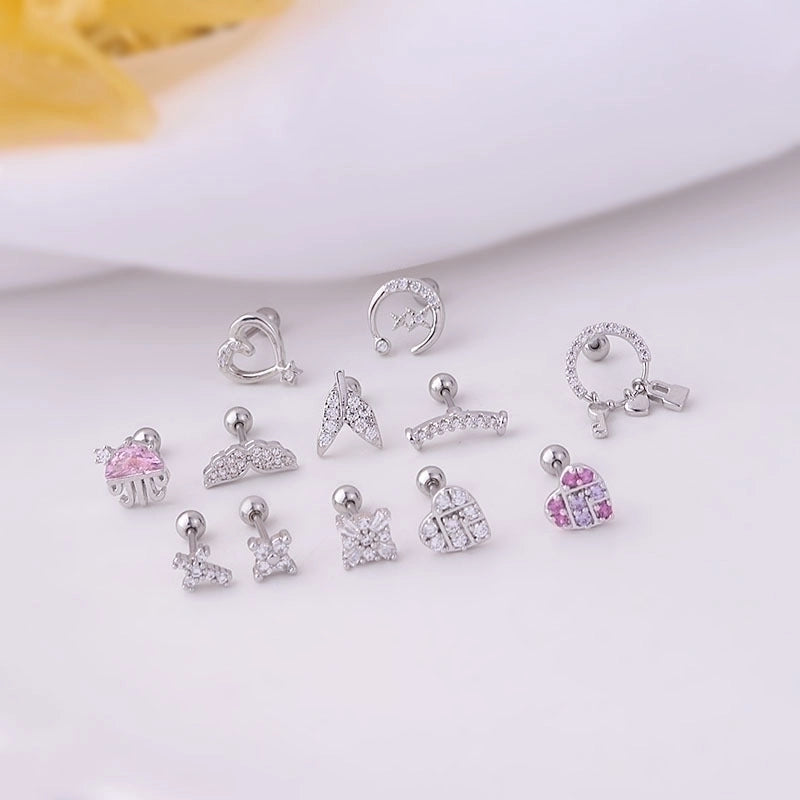 1 Pair Ear Cartilage Rings & Studs Sweet Geometric 316L Stainless Steel  Copper Zircon