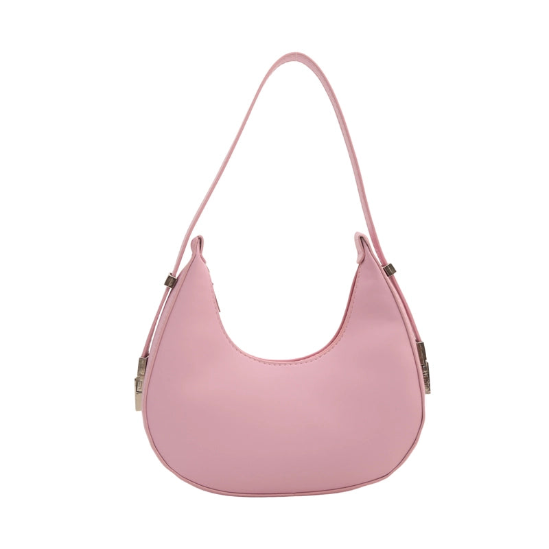 Women's Small Pu Leather Solid Color Elegant Dumpling Shape Zipper Shoulder Bag Underarm Bag