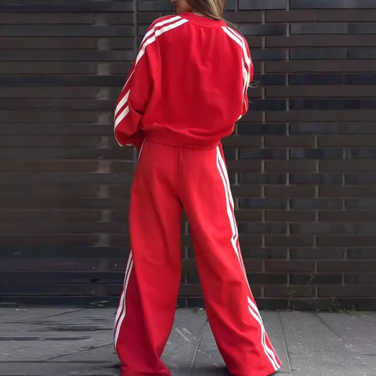 💕New sports suit 53% OFF💕V-Neck Sweatshirt & Wide-Leg Pants 2-Piece Set