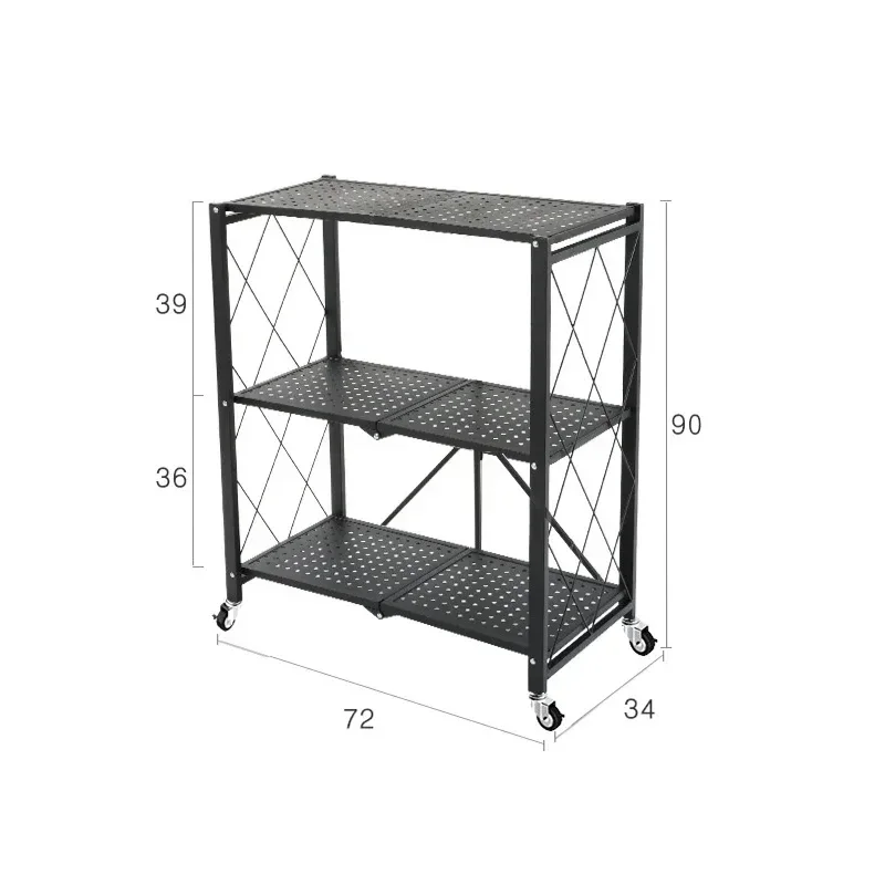 3 LAYER FOLDABLE METAL STORAGE SHELVES MULTIFUNCTIONAL KITCHEN LIVING ROOM RACK