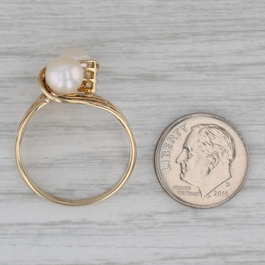 Cultured Pearl Bypass Ring 10k Yellow Gold Size 10.25