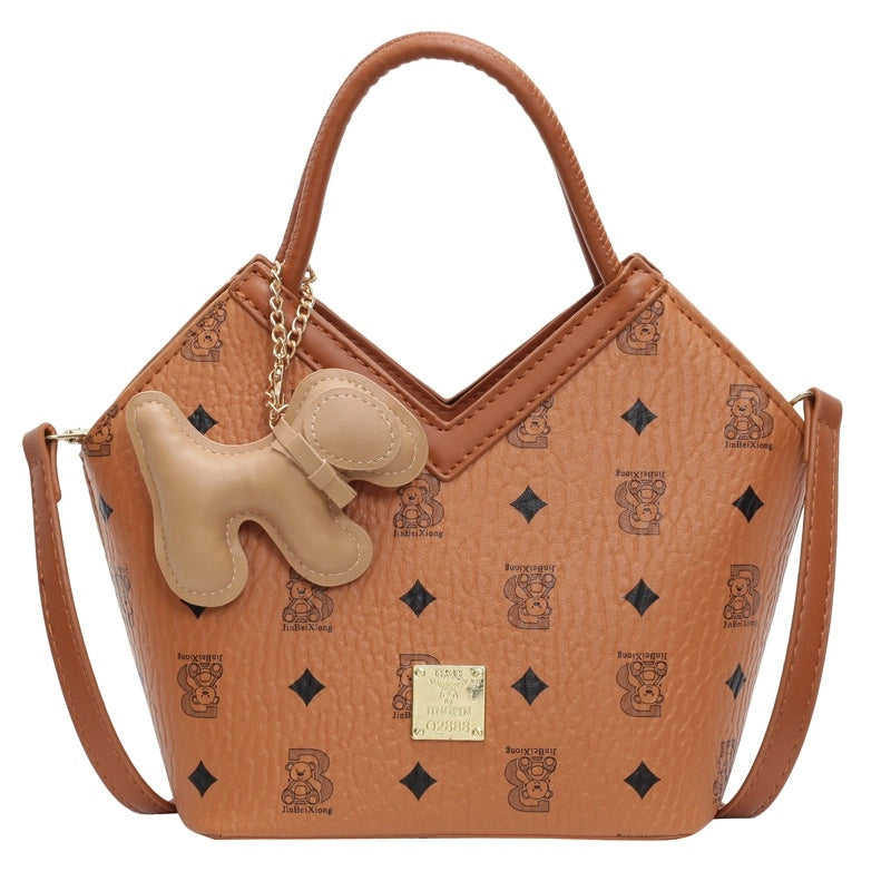 Women's Small PU Geometric Elegant Basic Sewing Thread Bucket Zipper Bucket Bag