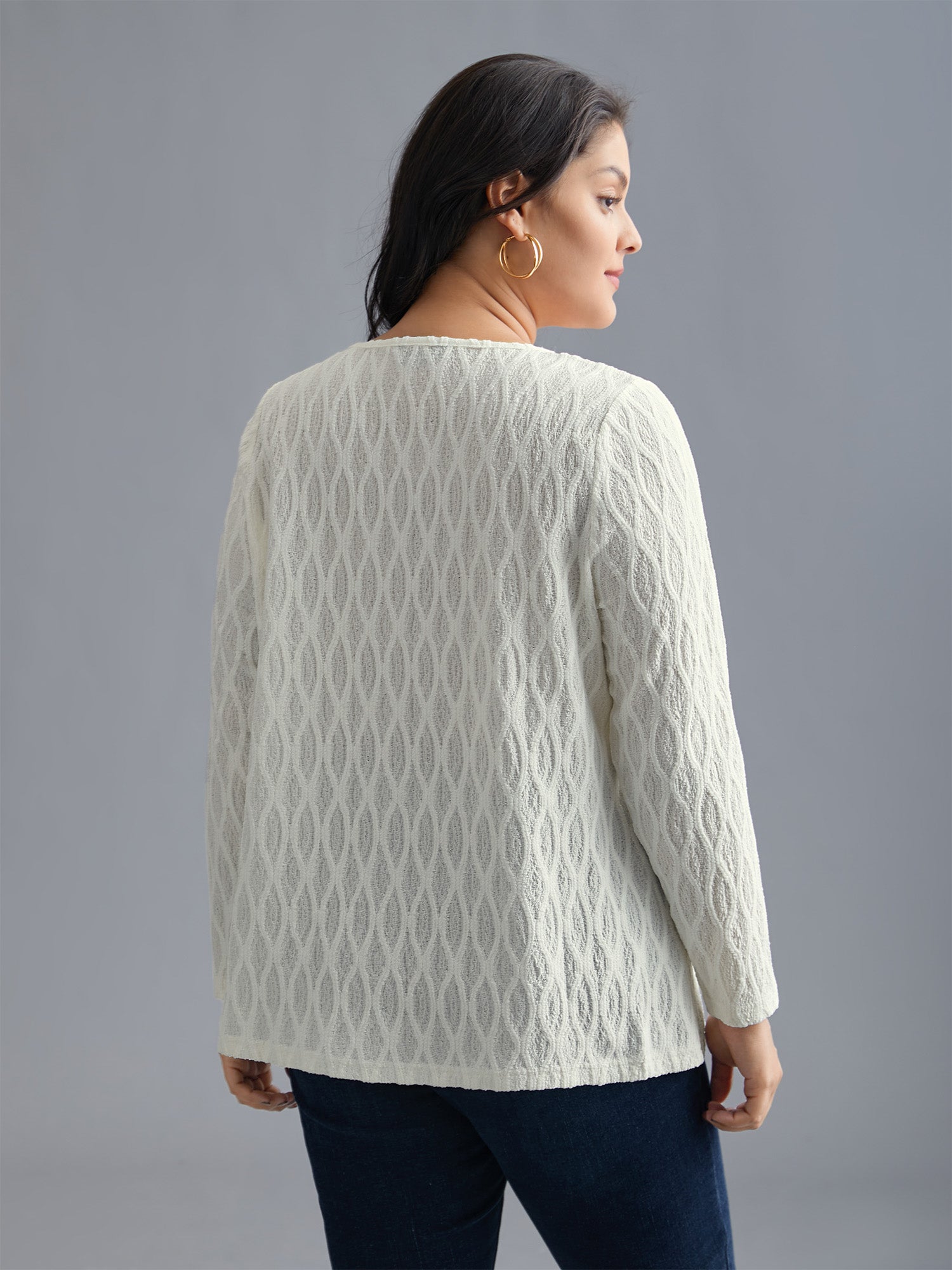 Textured Keyhole Gathered Knit Top