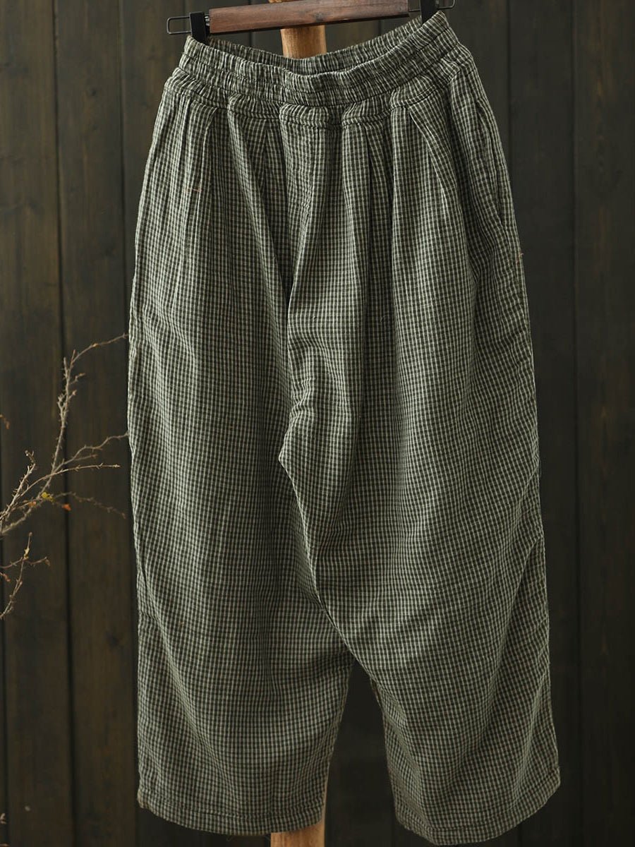 Women Vintage Summer Lattice Cotton Harem Pants
