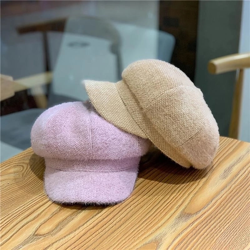 Women's Elegant Classic Style Solid Color Curved Eaves Beret Hat