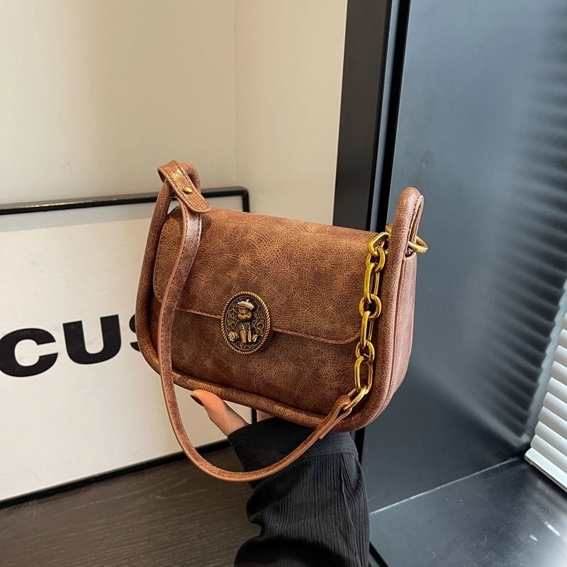 Women's Pu Leather Solid Color Classic Style Square Magnetic Buckle Shoulder Bag