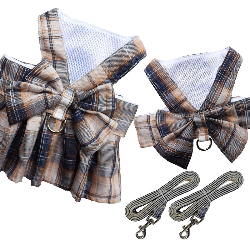 Plaid Jk Skirt Chest Strap Pet Leash Dog Walking Rope Cat Vest Clothes Teddy Hair Accessories Supplies