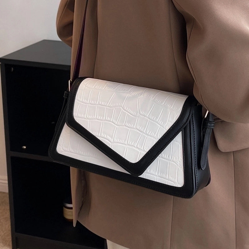 Women's Small Pu Leather Color Block Classic Style Flip Cover Crossbody Bag