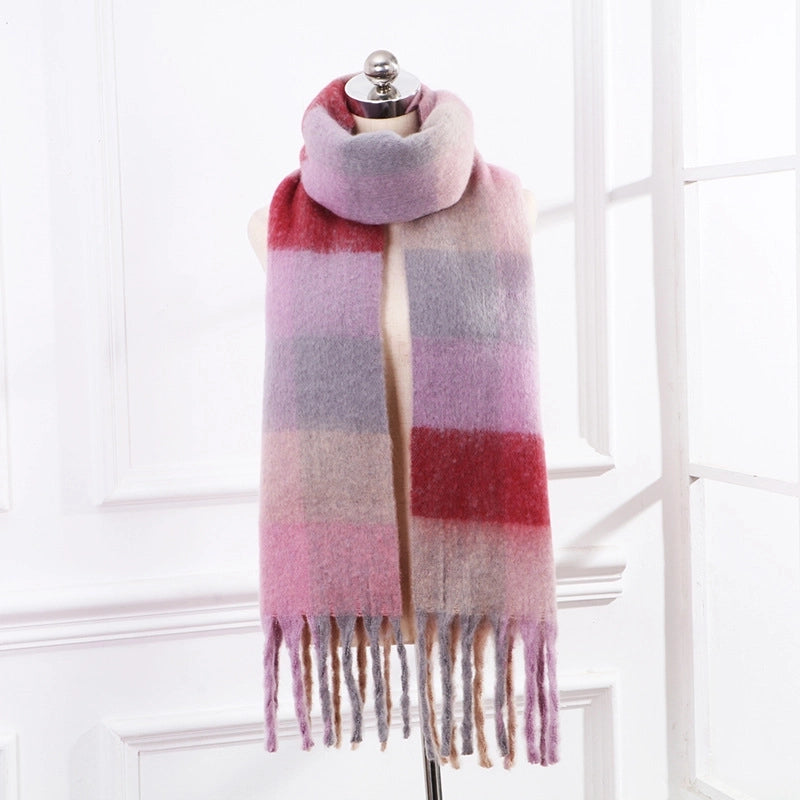 Women's Elegant Minimalist Lattice Mohair Tassel Scarf