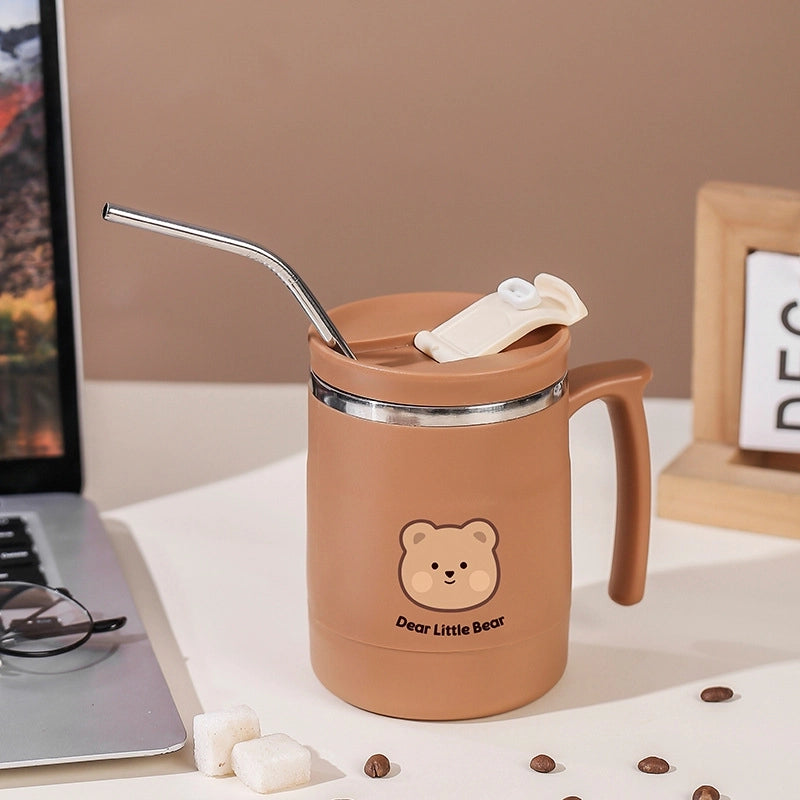 304 Stainless Steel Coffee Cup Water Cup Mug With Lid High-looking Male And Female Straw Cup With Spoon Can Be Used As LOGO