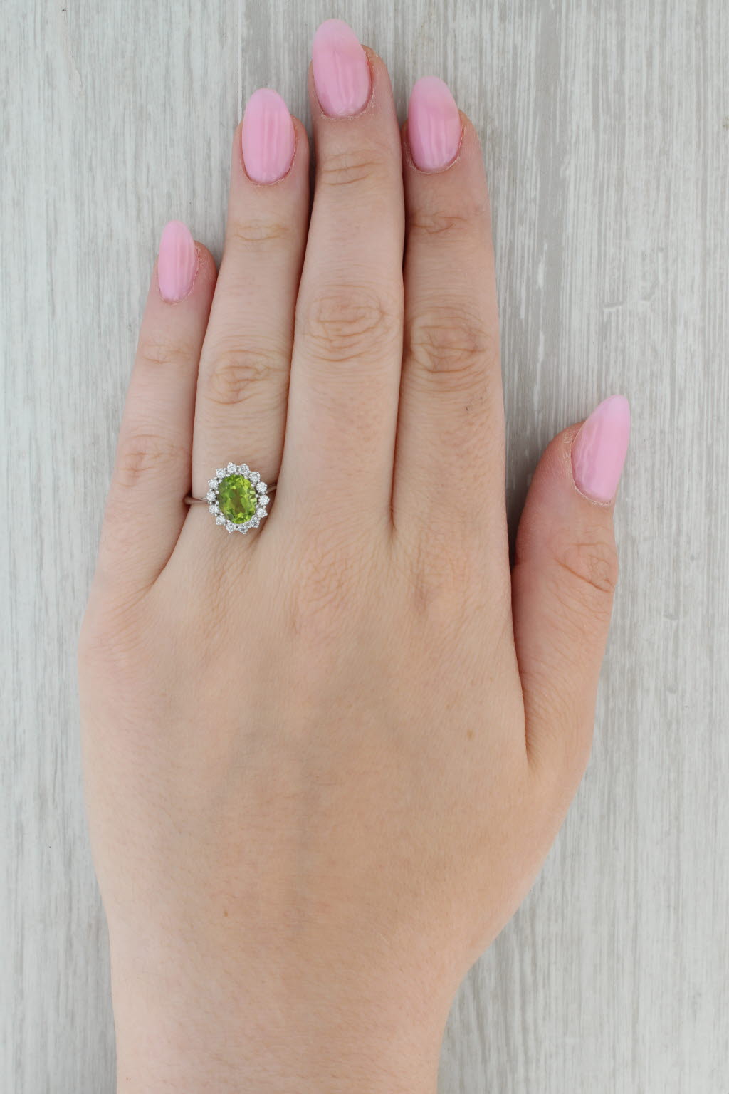 2.55ctw Peridot Diamond Halo Ring 14k White Gold Size 8.5