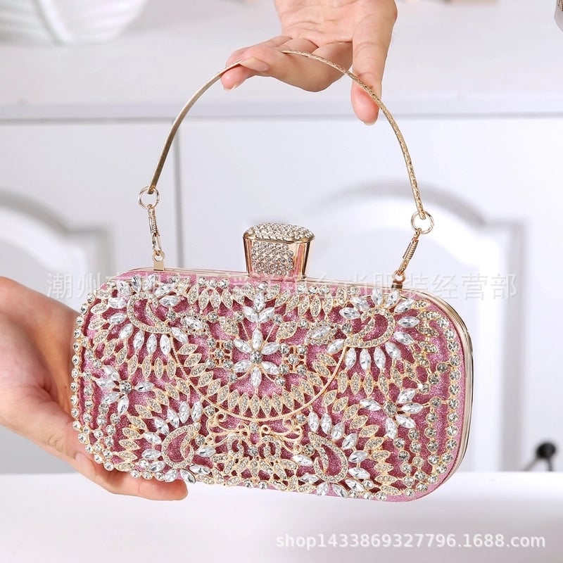 White Red Green Pu Leather Solid Color Rhinestone Square Clutch Evening Bag