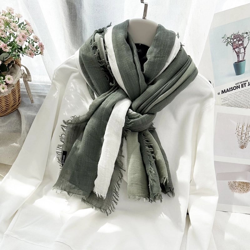 Unisex Minimalist Color Block Cotton Scarf