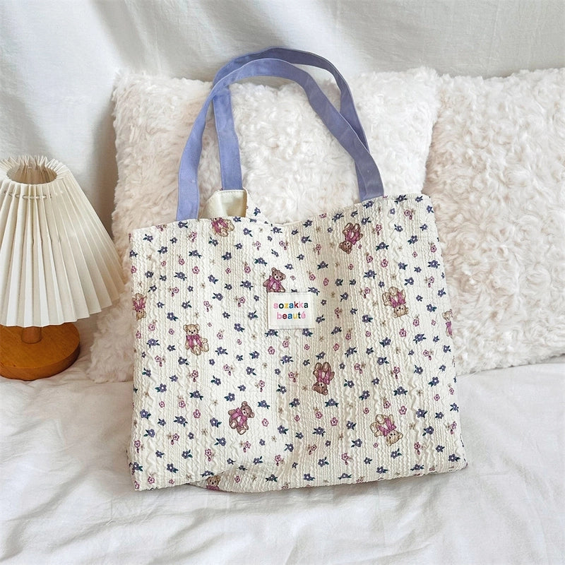 4431 Cute Sweet Printed Puppy Double Layer Canvas Bag Summer New Large Capacity Casual Portable Shoulder Bag