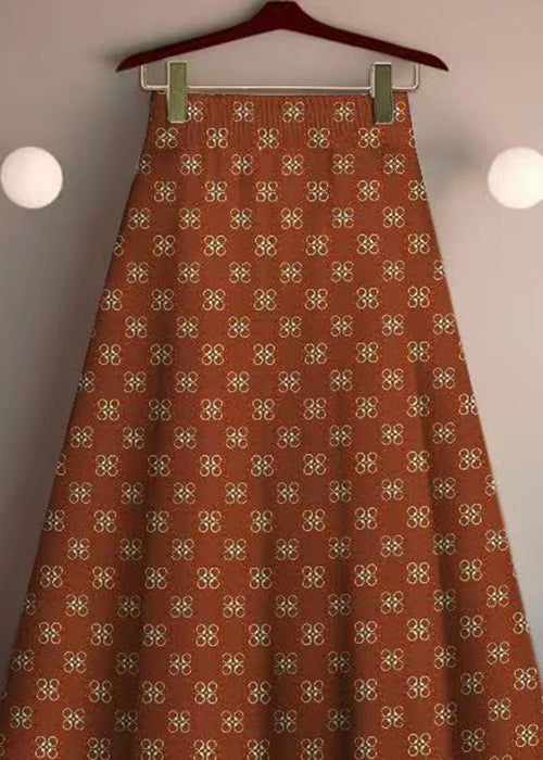 Stylish Orange Print Elastic Waist Cotton Skirt Summer
