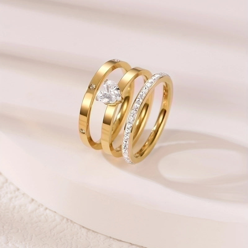 Elegant Minimalist Solid Color 304 Stainless Steel Zircon Gold Plated Plating Inlay Rings