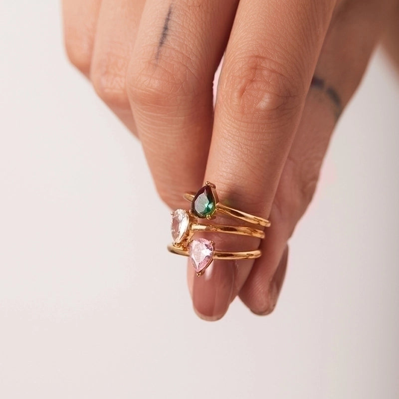 2 Pieces Fashion Geometric 304 Stainless Steel Zircon Plating Rings