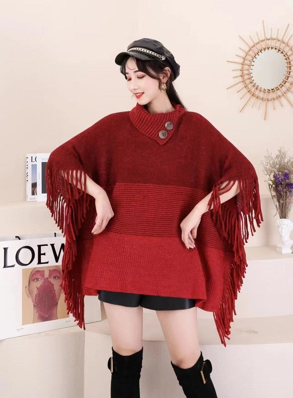 Women's Streetwear Color Block Acrylic Tassel Shawl