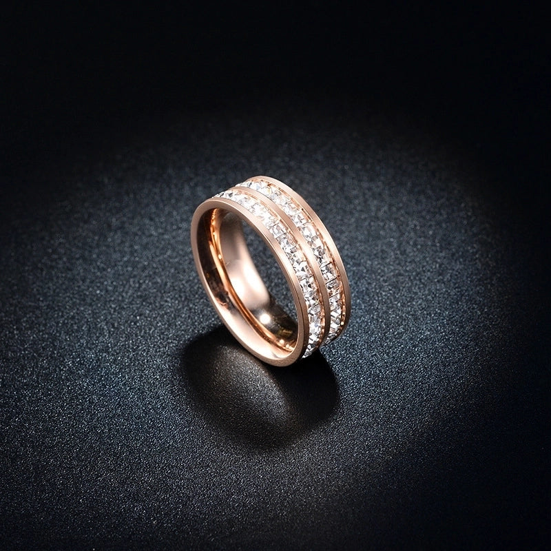 Minimalist Geometric Titanium Steel Inlay Rhinestones Rings 1 Piece