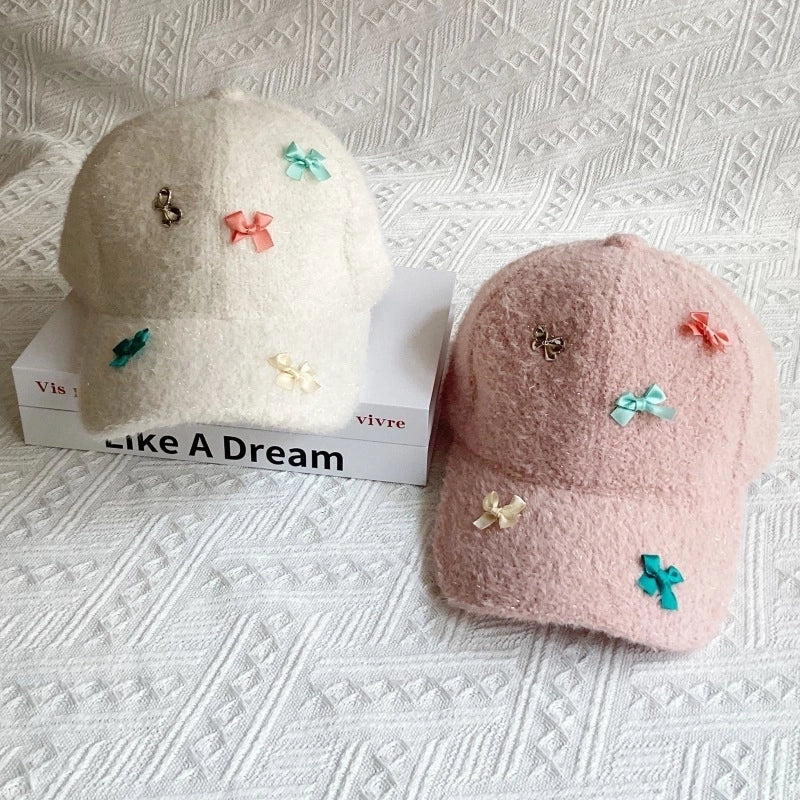 Women's Cute Sweet Solid Color Bow Knot Curved Eaves Baseball Cap