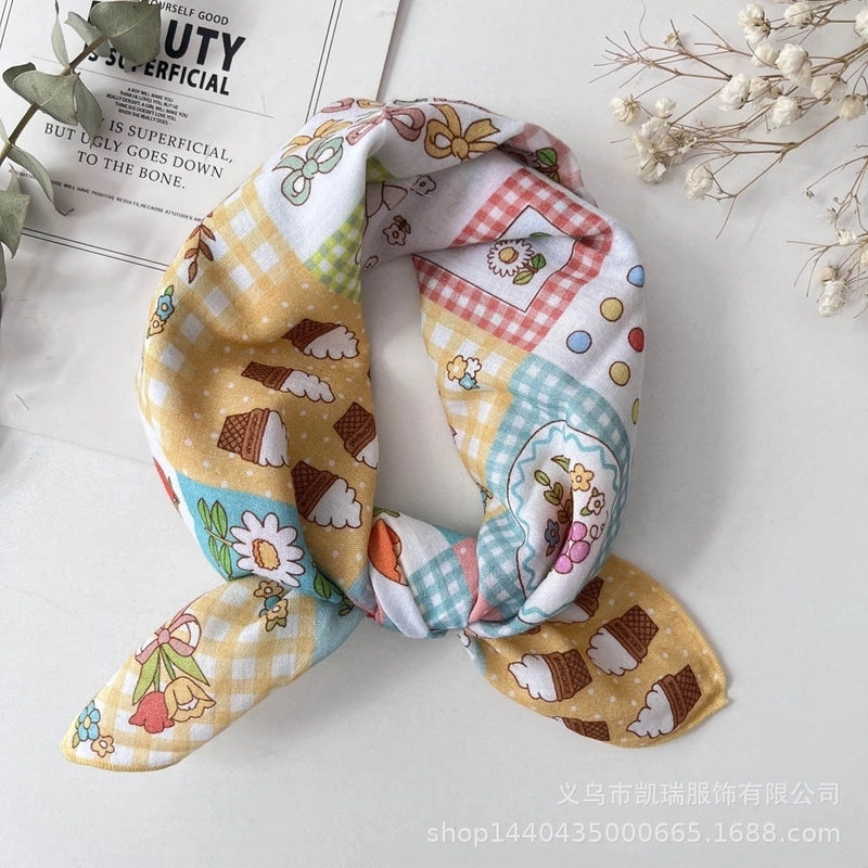 Women's Sweet Flower Cotton Silk Scarf