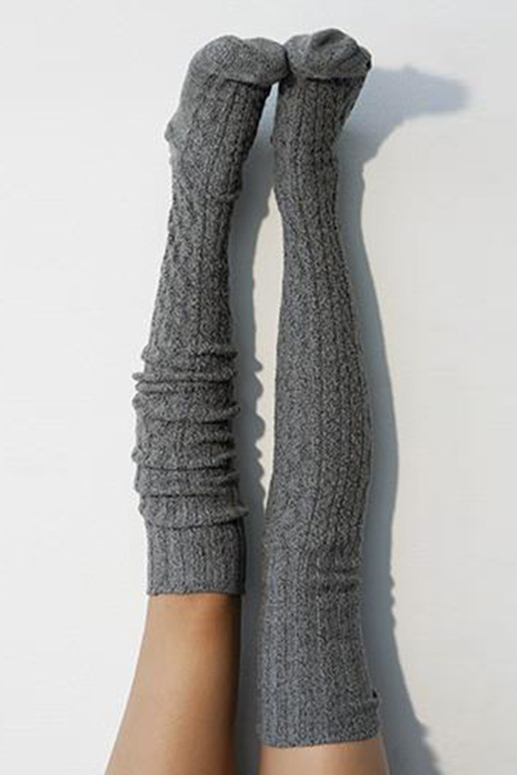 Solid Color Long Tube Knitted Over The Knee Socks