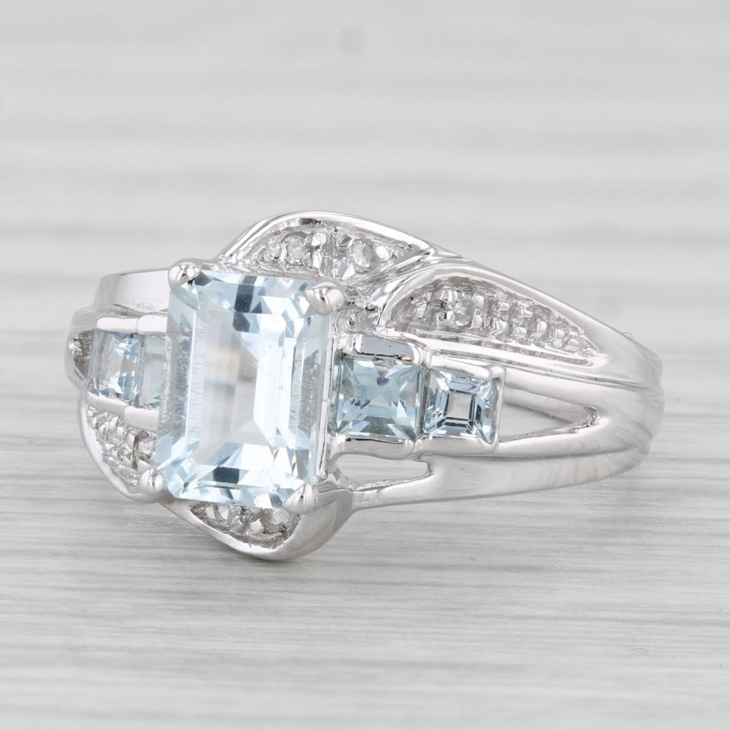 1.28ctw Aquamarine Diamond Ring 10k White Gold Size 5