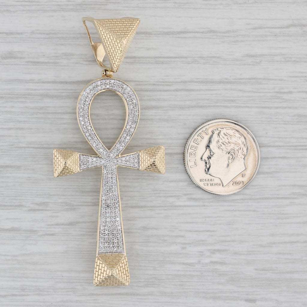 0.50ctw Diamond Ankh Cross Pendant 10k Gold Large Statement Egyptian