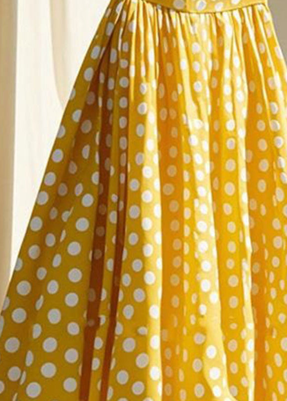 Cute Yellow Wrinkled Dot Chiffon Maxi Skirts