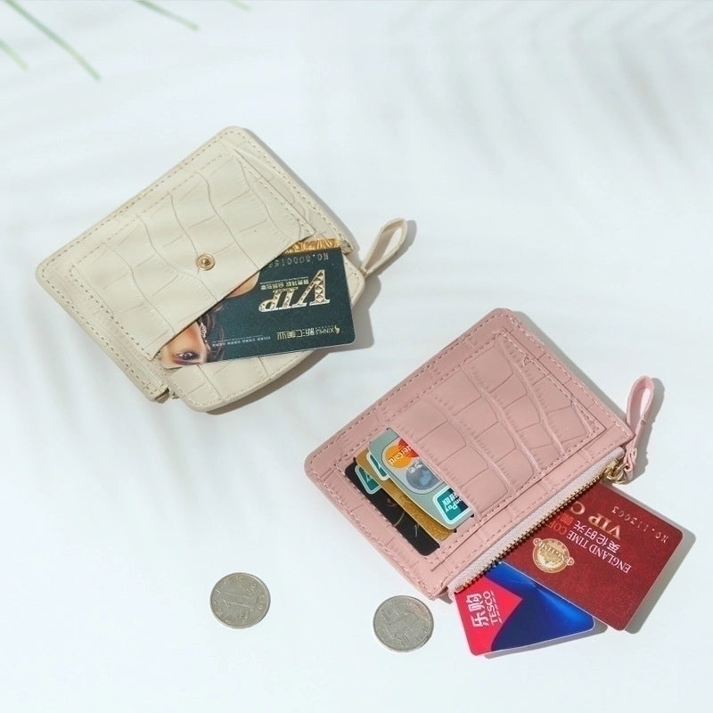 Women's Solid Color Pu Leather Metal Button Zipper Card Holders